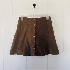 Mittoshop A-Line Brown Skirt with Gold Buttons